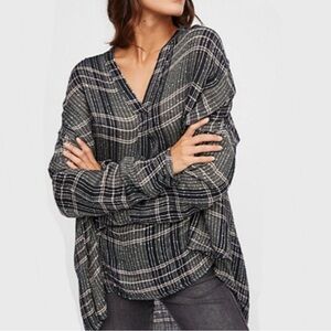 Free People Fearless Love V-Neck Button-Detail Tunic Blouse